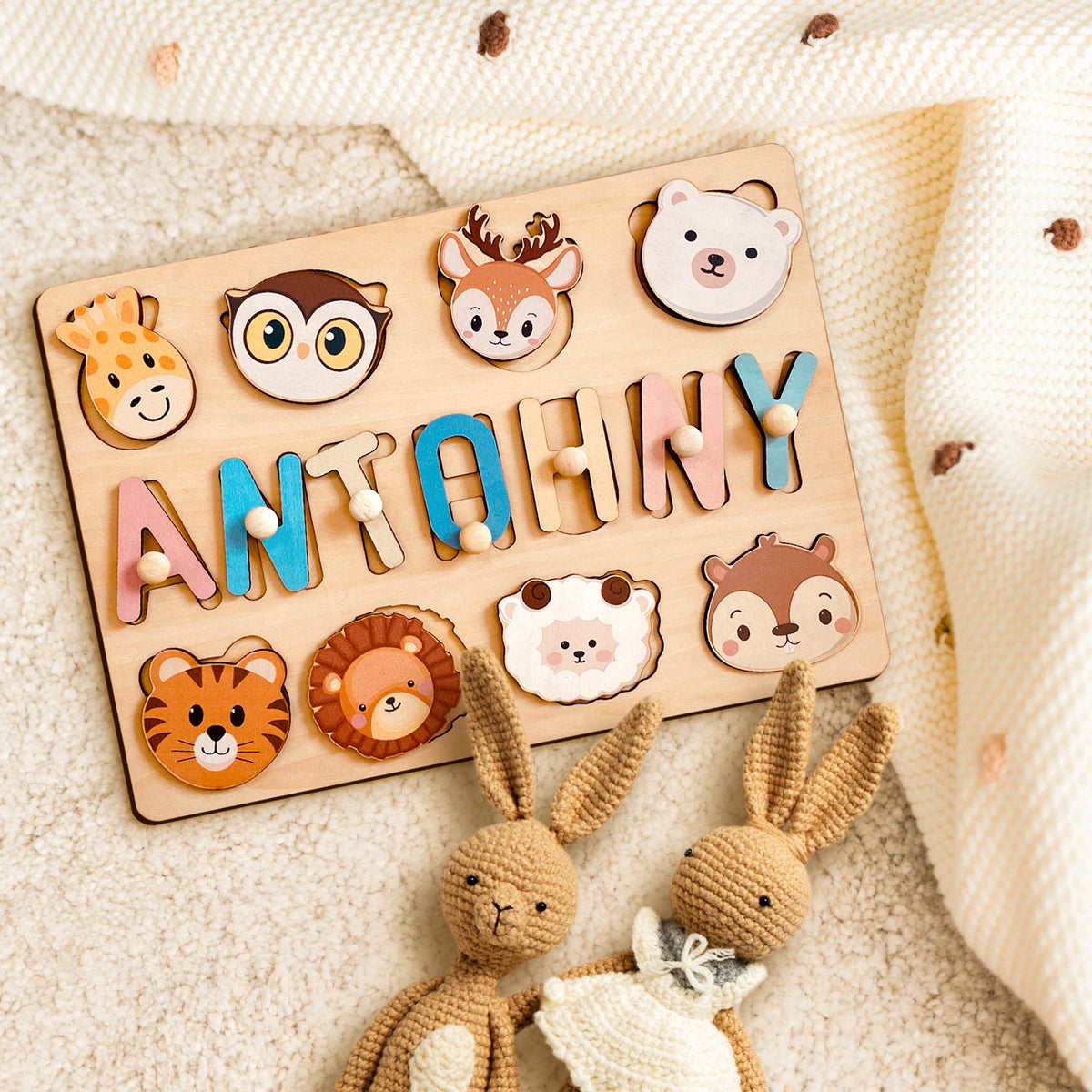 Customizedbee Personalized Name Puzzle,3 line,Wooden Puzzles for Toddlers 1-3, Easter Gifts for Toddlers