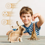 Personalized Wooden Rabbit Piggy Bank - Custom Name, Face & Outfit | Kids' Educational Money Bank (Birthday, Easter, Anniversary Keepsake)