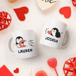 Customizedbee Romantic Couple Series Cute Penguin Mug Set of 2 - Unique Valentine Mug with Custom Name Photo