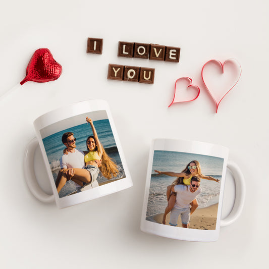 Customizedbee Couple Mug Set of 2  - Ceramic Coffee Mug with Custom Photo Name Text