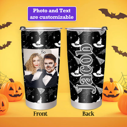 Halloween Tumbler Ghost Skull Pumpkin Stainless Steel Travel Tumbler Spooky Coffee Mug Cup for Women Birthday Horror Gift Personalized 20oz Tumbler Cup with Picture Text Name