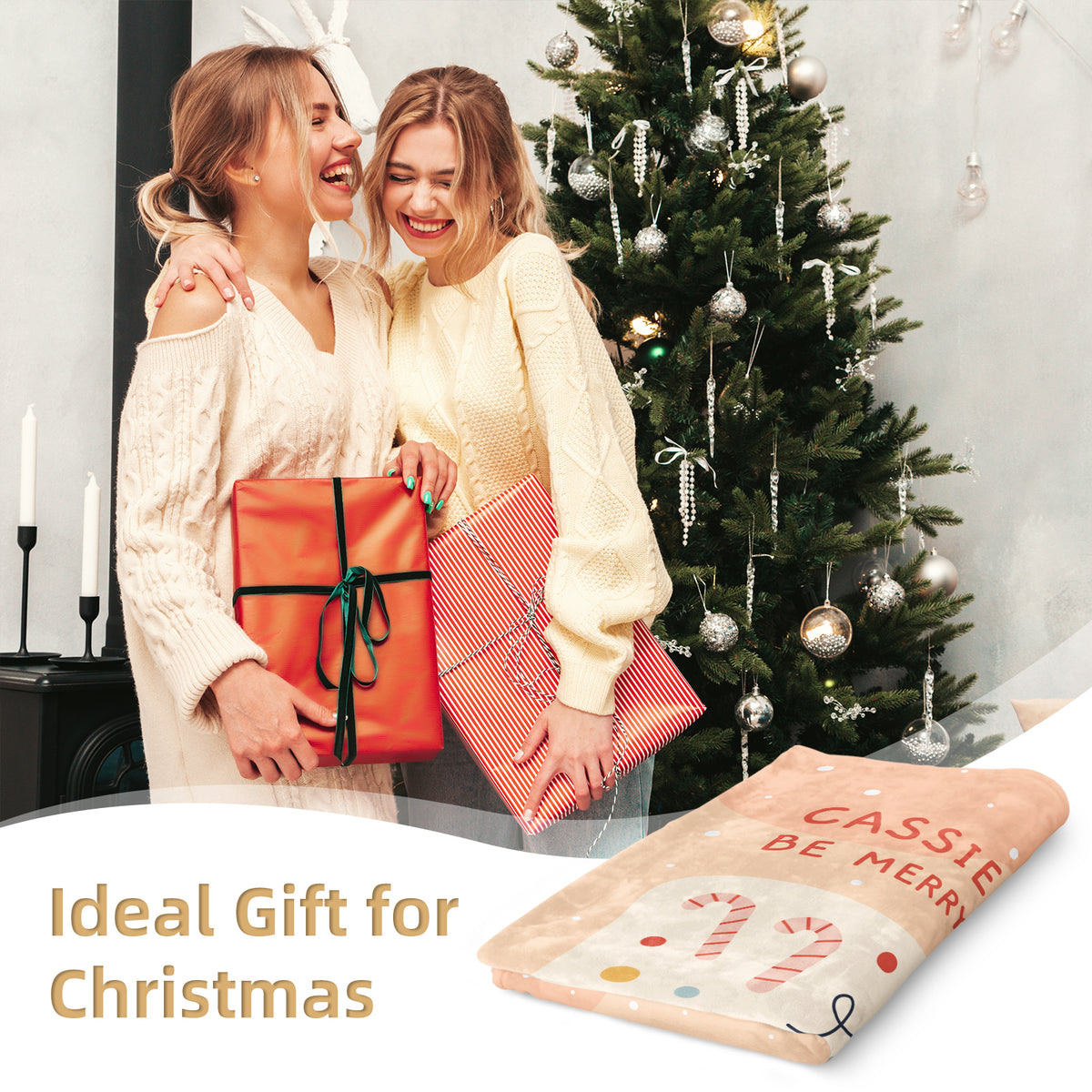 Christmas Design Gift for Kids Fleece Personalized Name Blanket