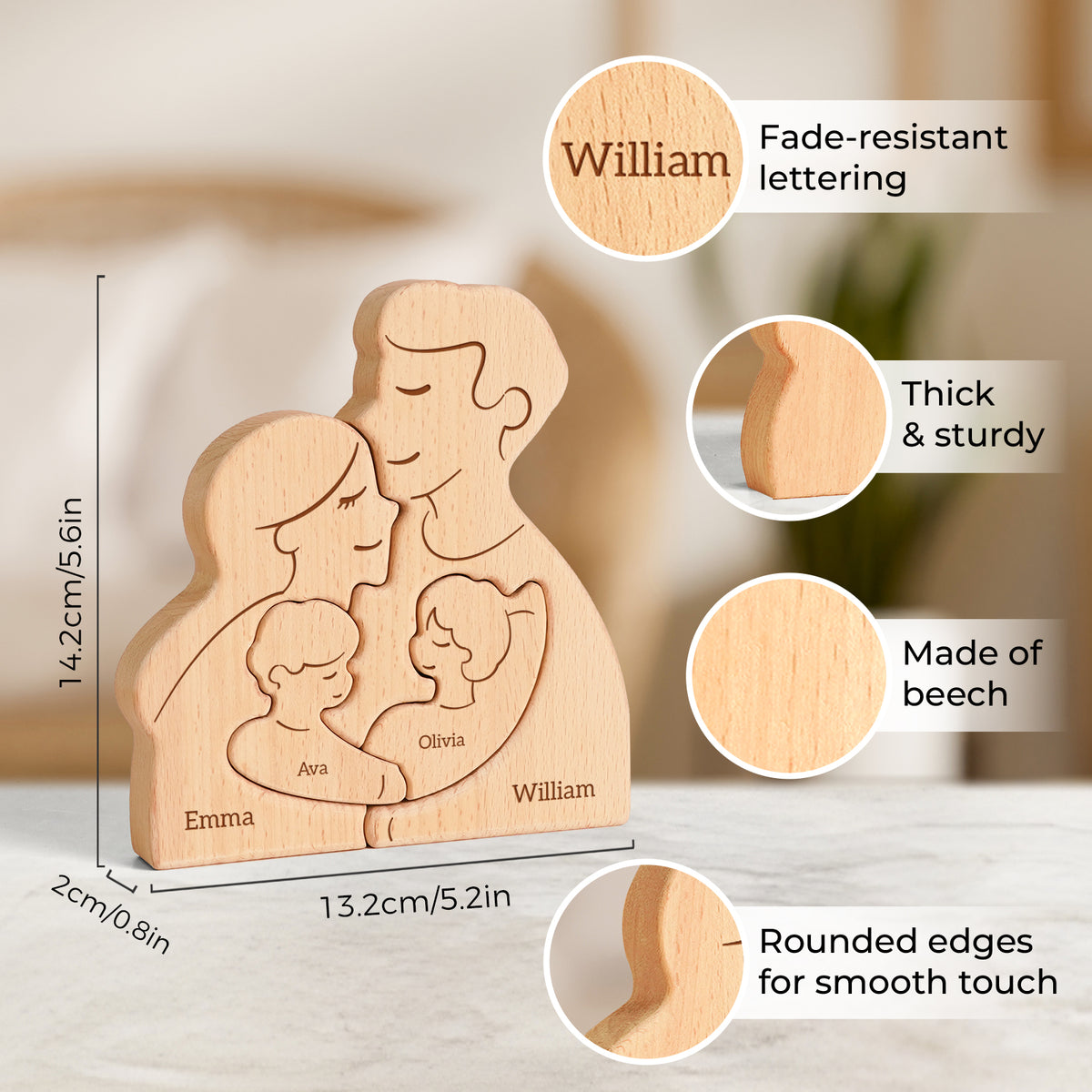 Wooden Family Puzzle, Personalized Puzzles with 2–5 Names, Birthday Anniversary Wedding Gifts for Women Men, Customized Home Decor Housewarming Gifts for Parents Couple Friends