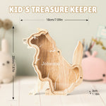 Wooden Dog Piggy Banks for Kids, Personalized Dog Coin Bank with Name, Custom Gifts for Kids Birthday & Decor, Wooden Cashbox Money Jar Educational Toy for Boys Girls