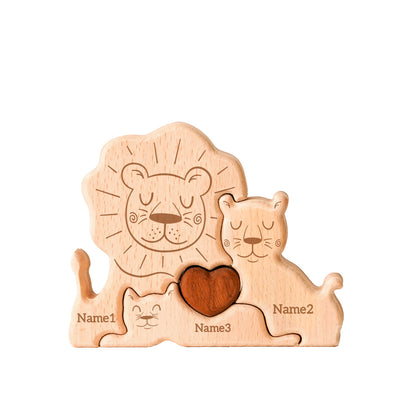 Wooden Lion Family Puzzle, Personalized Puzzles with 2-5 Names, Birthday Anniversary Wedding Gifts for Women Men, Customized Home Decor Housewarming Gifts for Parents Couple Friends