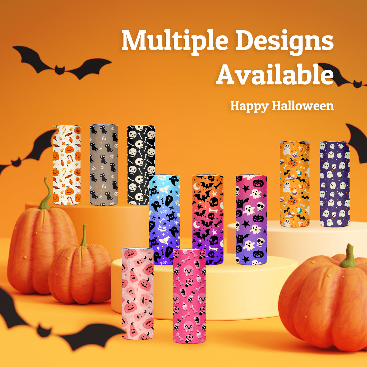 Halloween Decorations, Personalized Tumbler with Photo Text Name Straw Lid Personalized Gifts, 20oz Skinny Custom Tumbler Insulated Travel Coffee Mug for Halloween Party Favors
