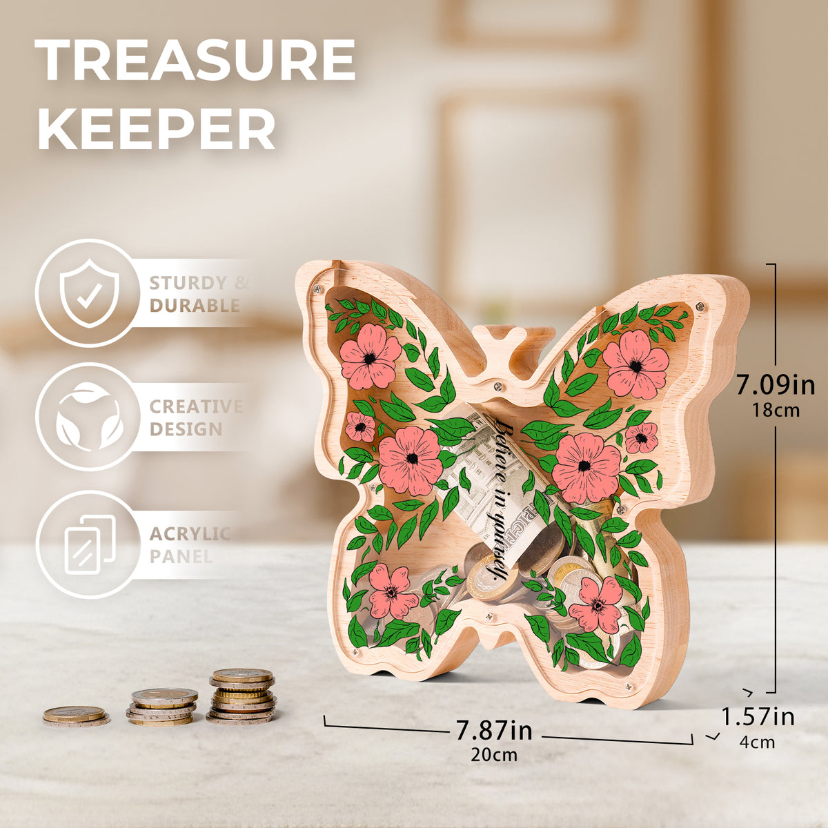 Wooden Colorful Butterfly Piggy Banks for Kids