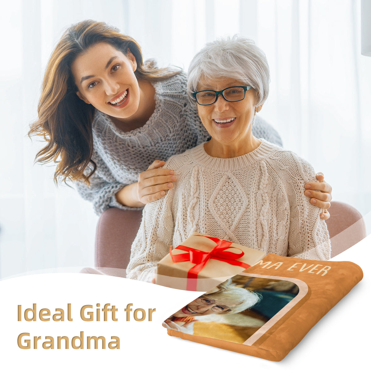 Custom Best Grandma Ever Photo Blanket Grandparents Personalized Blanket