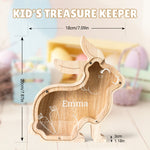Personalized Wooden Rabbit Piggy Bank - Custom Name, Face & Outfit | Kids' Educational Money Bank (Birthday, Easter, Anniversary Keepsake)