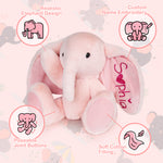 Personalized Elephant Stuffed Animal with Name & Date - Grey/Pink Elephant Toy