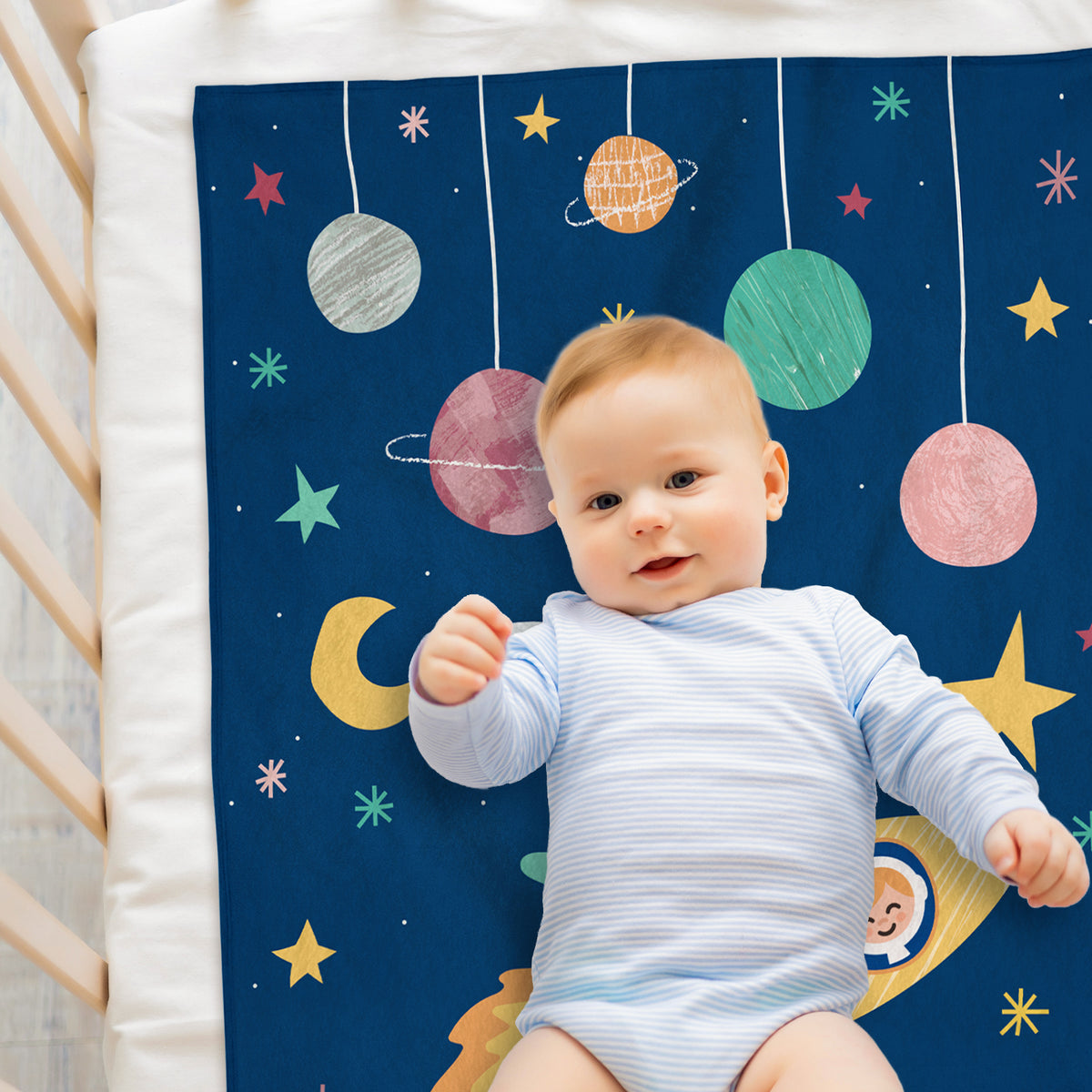Personalized Space Rocket Baby Blanket Custom Design Baby Name Blanket