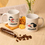 Customizedbee Romantic Couple Series Cute Penguin Mug Set of 2 - Unique Valentine Mug with Custom Name Photo