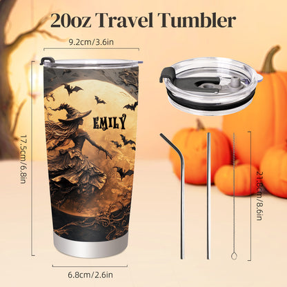 Personalized Halloween Tumbler Beautiful Witch Tumbler Coffee Mug Stainless Steel Travel Tumbler Spooky for Women Birthday Horror Gift Personalized 20oz Tumbler Cup with Text Name