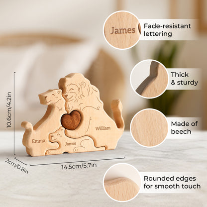 Wooden Lion Family Puzzle, Personalized Puzzles with 2-5 Names,Lion Toys Birthday Anniversary Wedding Gifts for Women Men, Customized Decorations Puzzles Housewarming Gifts for Parents Couple Friends