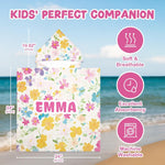 Personalized Kids Hooded Beach Towel for 3-8 Years Girls Boys Pink Flower&Tropical Fish
