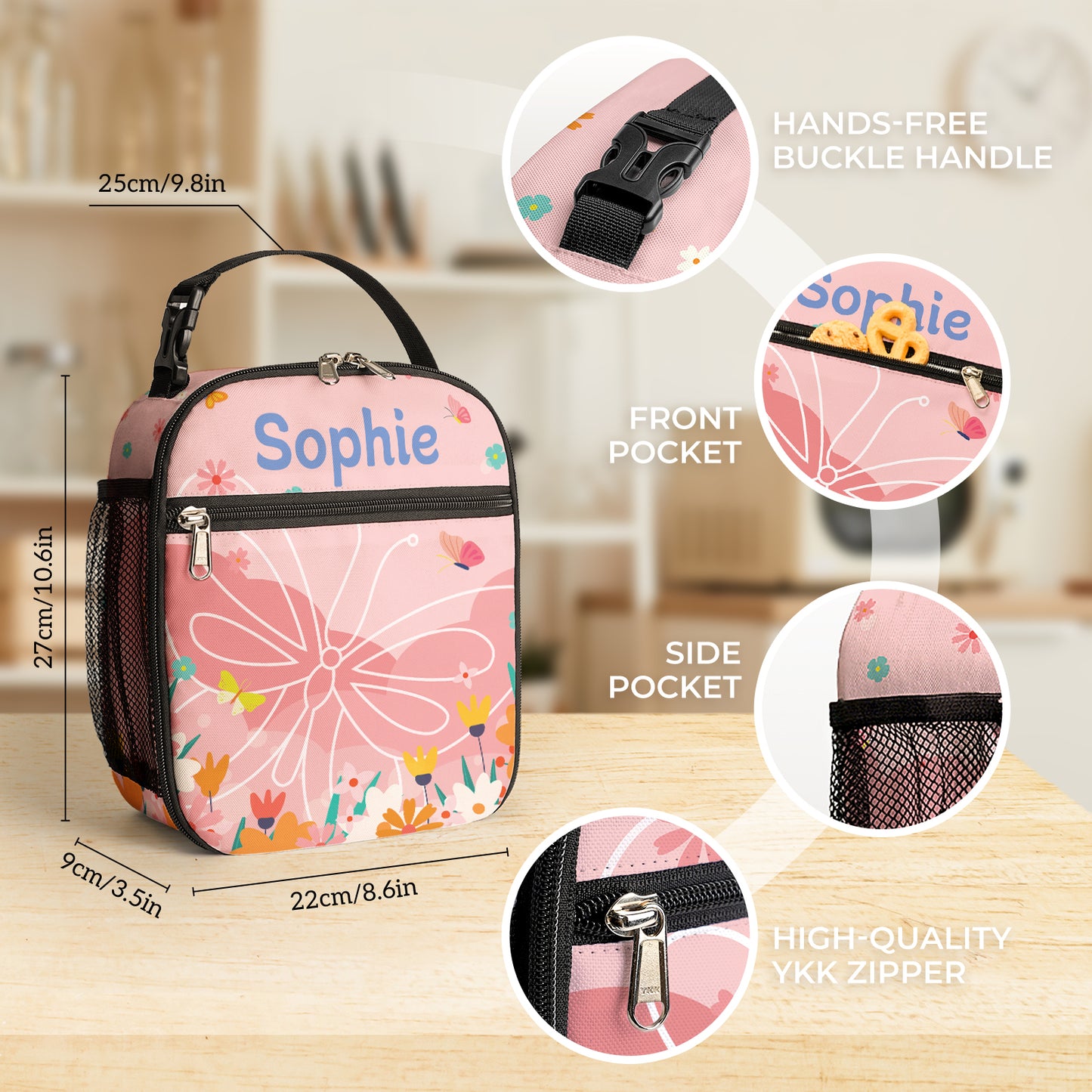 Personalized Insulated Lunch Bag - Custom Kids Lunch Bag with Unique Name and Pattern, Reusable Lunchbox Bag for Toddlers, Back to School Supplies Stuff Gift for Students Girls Boys