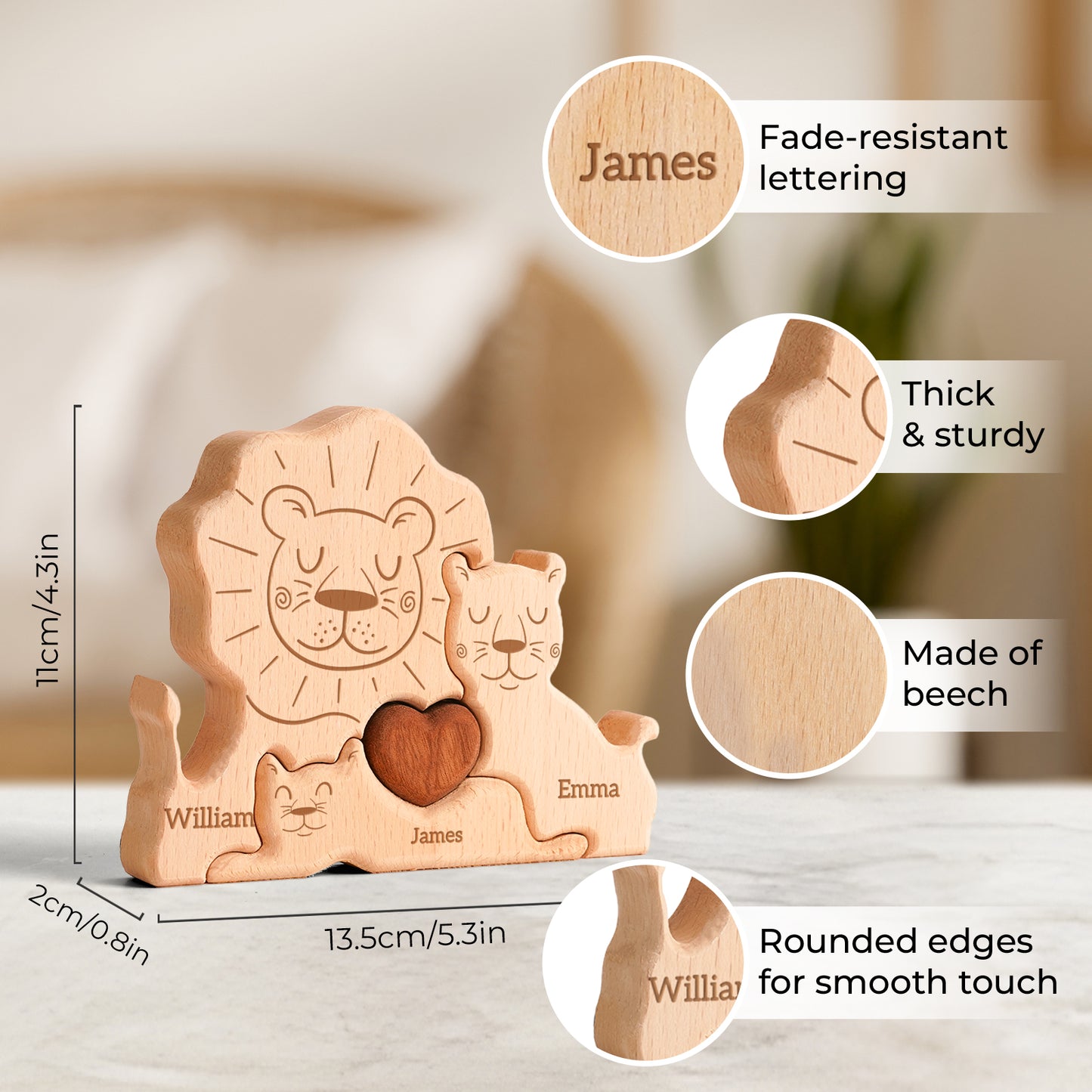 Wooden Lion Family Puzzle, Personalized Puzzles with 2-5 Names, Birthday Anniversary Wedding Gifts for Women Men, Customized Home Decor Housewarming Gifts for Parents Couple Friends