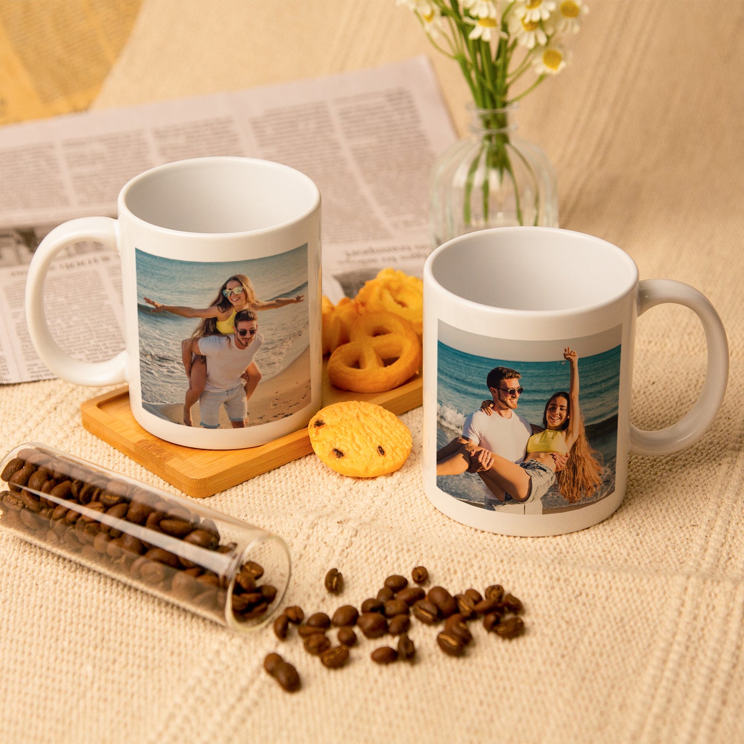 Customizedbee Couple Mug Set of 2  - Ceramic Coffee Mug with Custom Photo Name Text