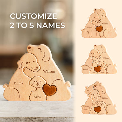 Family Dog Puzzle, Personalized Wooden Puzzles with 2-5 Family Members Names, Perfect Birthday Anniversary Wedding Gifts for Women Men