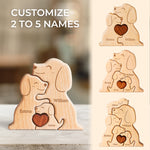 Wooden Dogs Family Puzzle, Personalized Puzzles with 2-5 Names, Unique Mothers Puzzle Gifts for Mom Dad and Kids