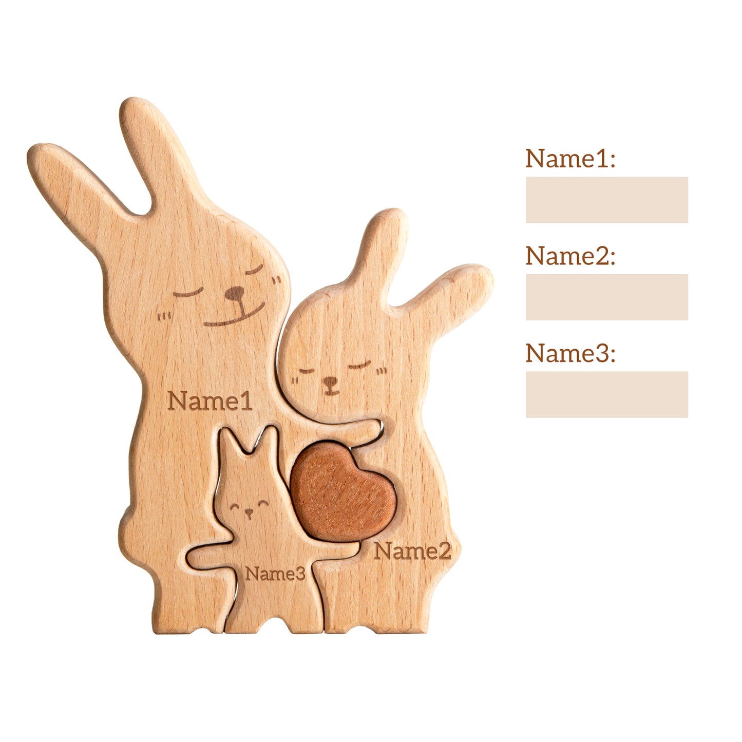 Bunny Family Puzzle, Personalized Wooden Puzzle for Adults and Kids with 2-5 Names