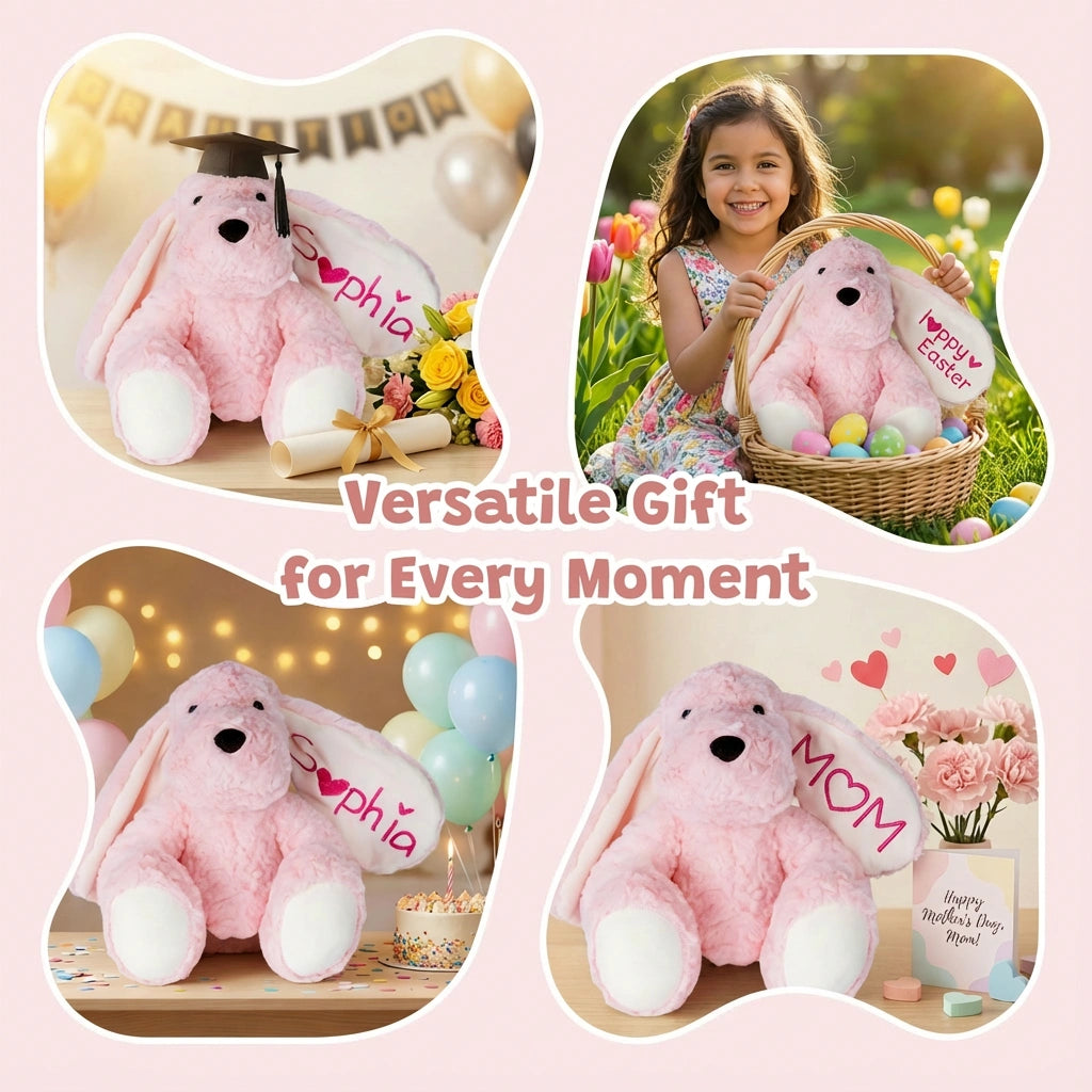 Customizedbee Personalized Stuffed Dog with Name, Embroidered Ear (Name/Date/Text), Soft Plush Puppy, 10/12.5/16 Inches, Easter Basket Gift for Toddlers Kids, Baby Shower Birthday Gift