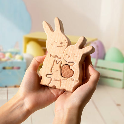 Bunny Family Puzzle, Personalized Wooden Puzzle for Adults and Kids with 2-5 Names