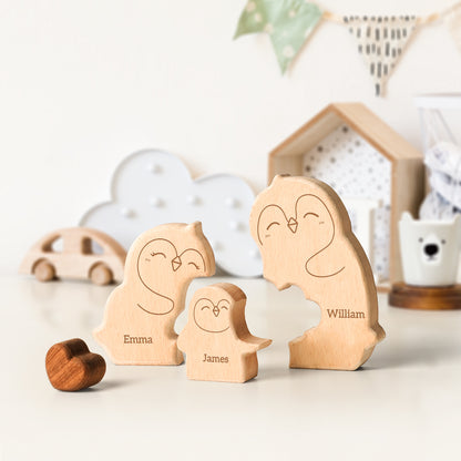 Wooden Penguin Family Puzzle, Personalized Puzzles with 2-5 Names, Birthday Anniversary Wedding Gifts for Women Men, Customized Home Decor Housewarming Gifts for Parents Couple Friends