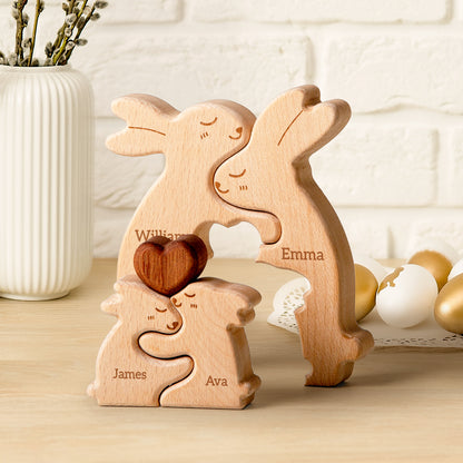 Customizedbee Rabbit Family Puzzle, Personalized Wooden Puzzles with 2–5 Names, Unique Easter Basket Stuffers for Lucky