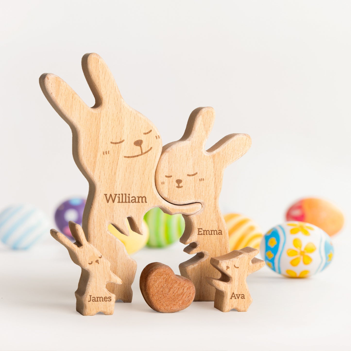 Bunny Family Puzzle, Personalized Wooden Puzzle for Adults and Kids with 2-5 Names