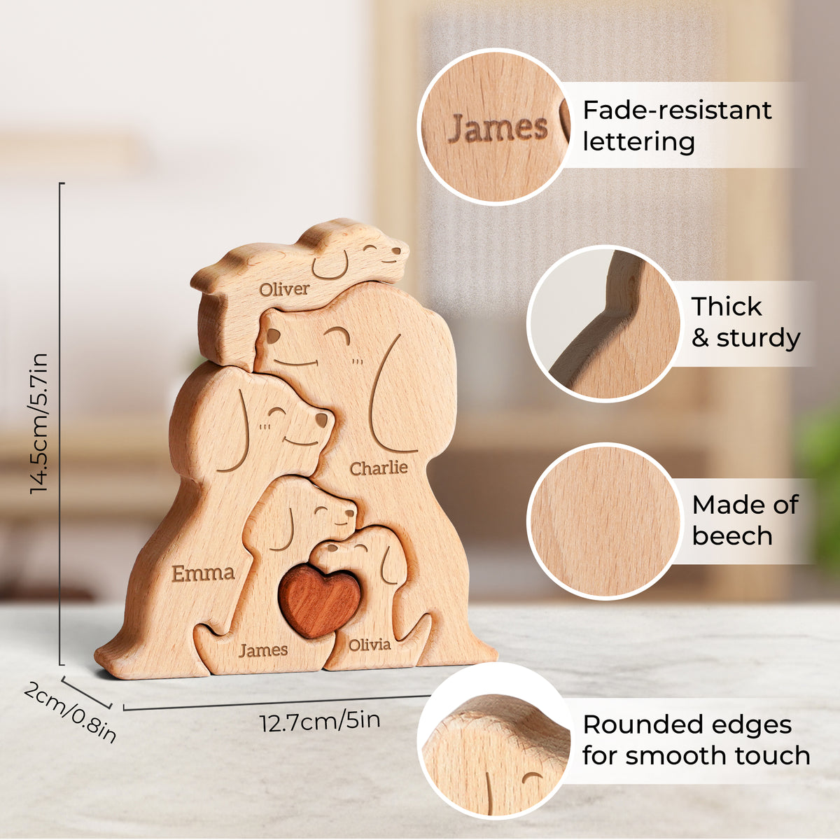 Wooden Dogs Family Puzzle, Personalized Puzzles with 2-5 Names, Unique Mothers Puzzle Gifts for Mom Dad and Kids