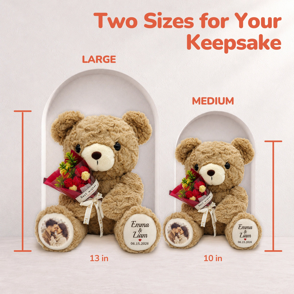 Personalized Photo Teddy Bear with Bouquet Options