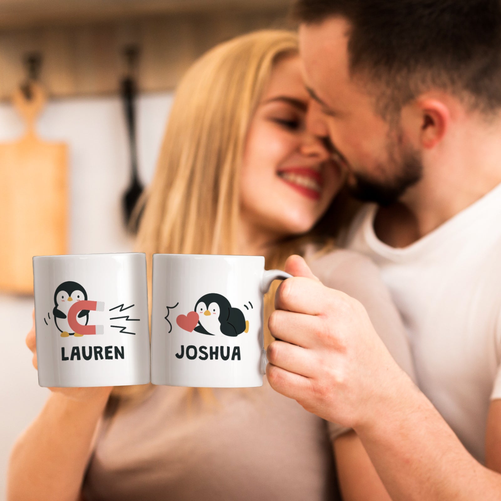 Customizedbee Romantic Couple Series Cute Penguin Mug Set of 2 - Unique Valentine Mug with Custom Name Photo