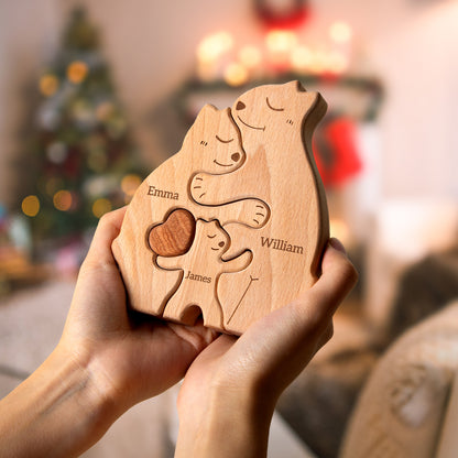 Wooden Bears Family Puzzle, Personalized Jigsaw Puzzles for Adults and Kids with 2-5 Names