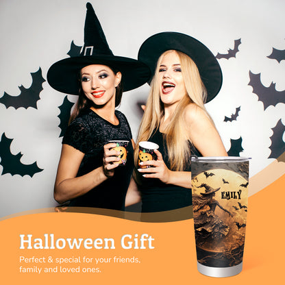 Personalized Halloween Tumbler Beautiful Witch Tumbler Coffee Mug Stainless Steel Travel Tumbler Spooky for Women Birthday Horror Gift Personalized 20oz Tumbler Cup with Text Name