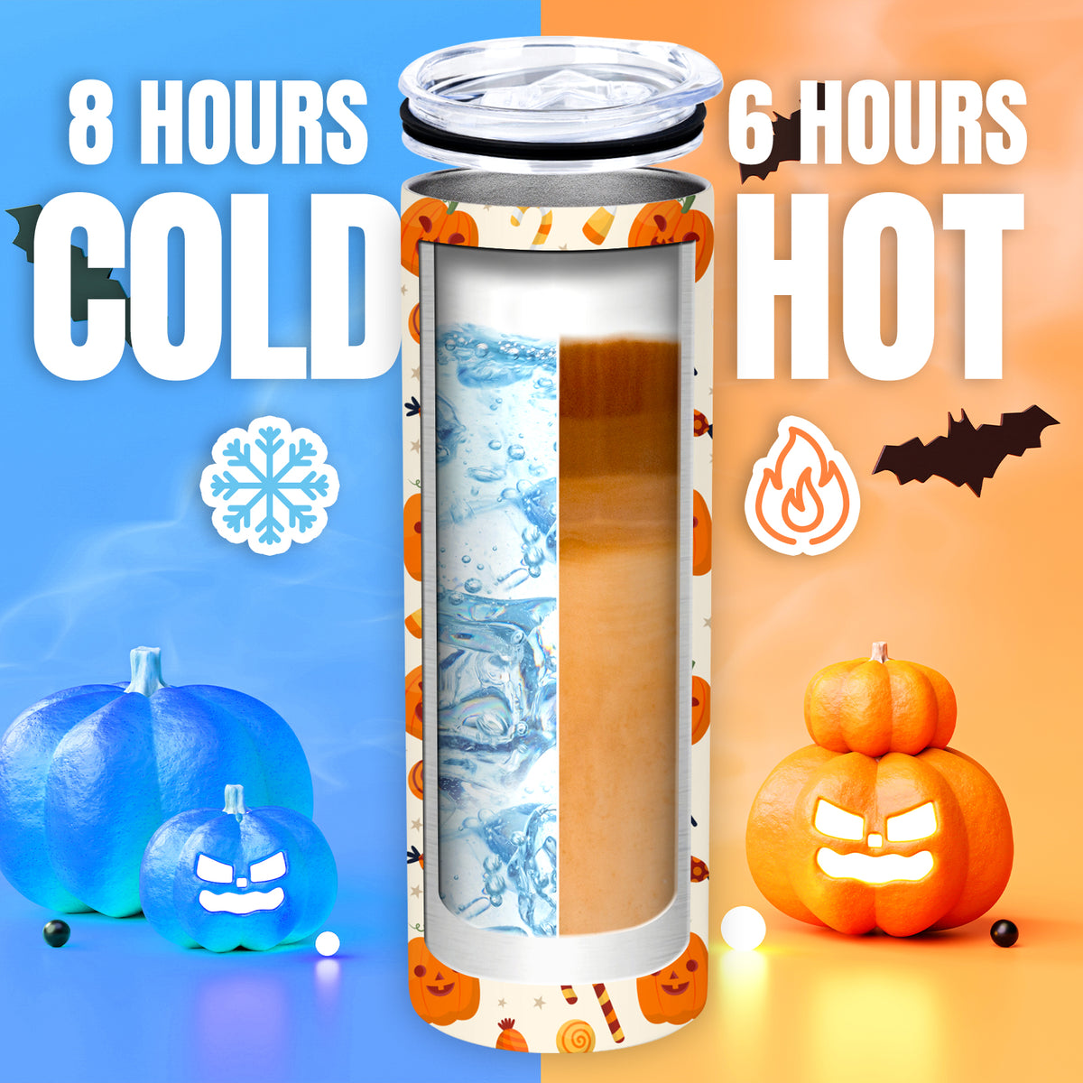 Halloween Decorations, Personalized Tumbler with Photo Text Name Straw Lid Personalized Gifts, 20oz Skinny Custom Tumbler Insulated Travel Coffee Mug for Halloween Party Favors