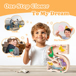 Personalized Wooden Letter Piggy Bank - Colorful Dinosaur Style