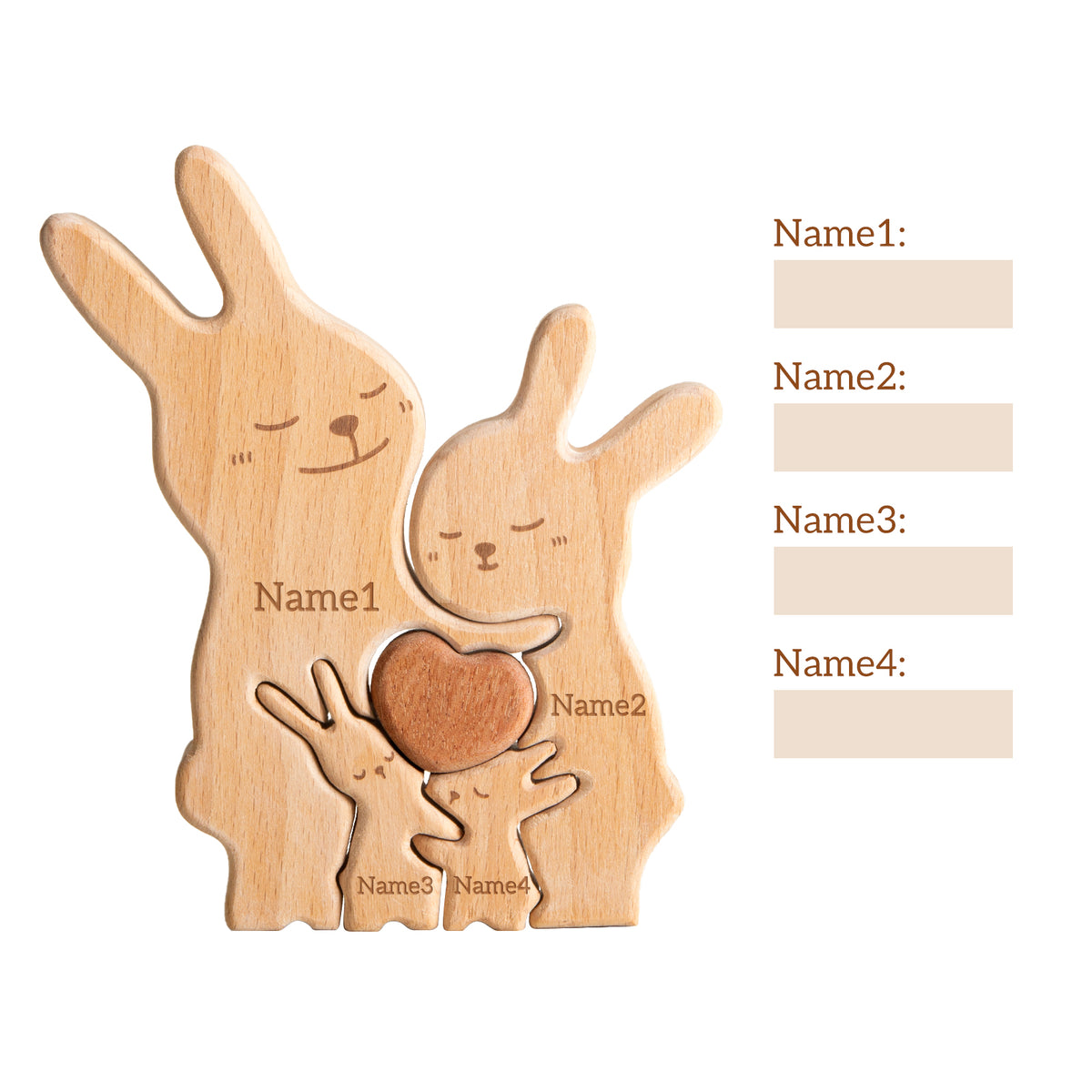 Bunny Family Puzzle, Personalized Wooden Puzzle for Adults and Kids with 2-5 Names