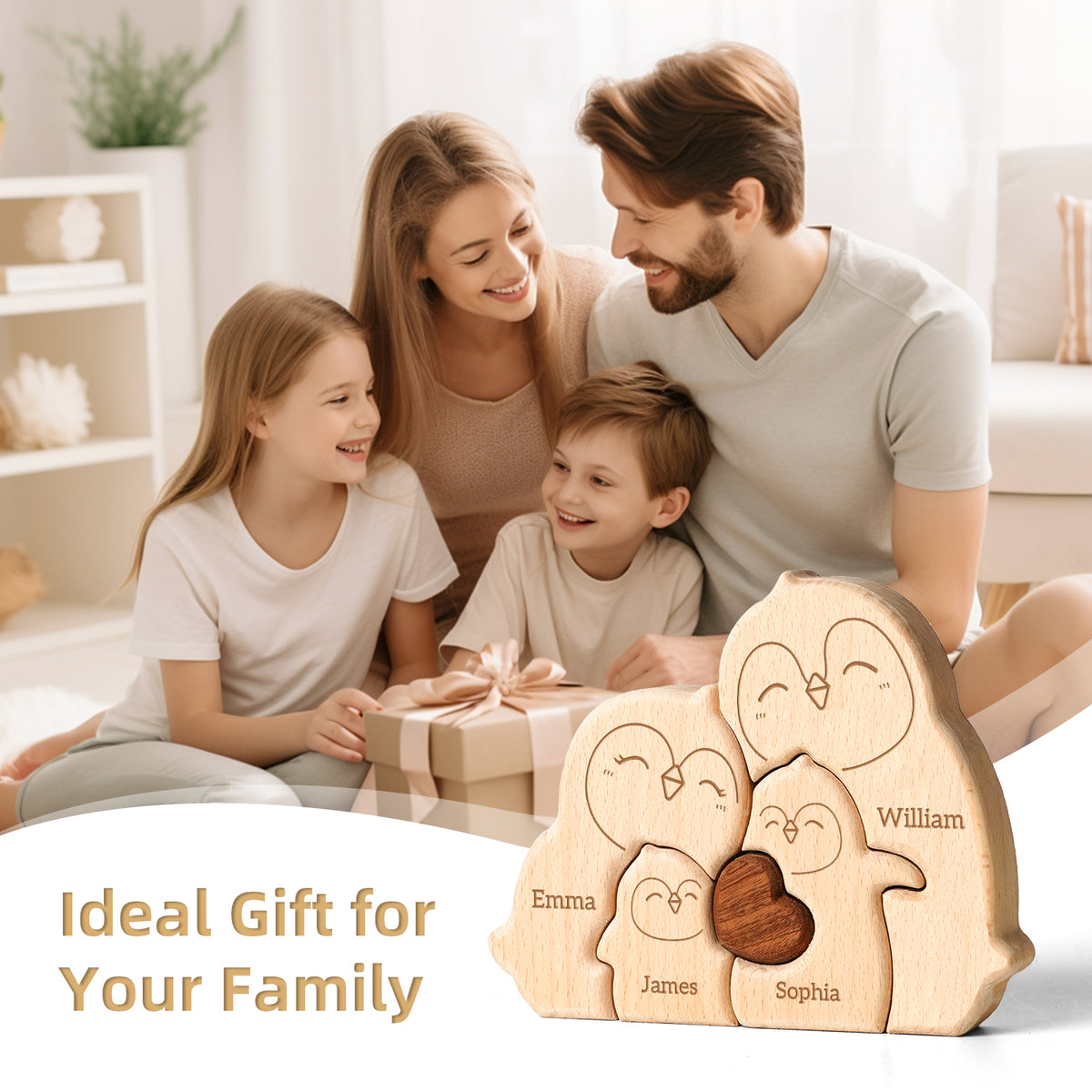 Wooden Penguin Family Puzzle, Personalized Puzzles with 2-5 Names, Birthday Anniversary Wedding Gifts for Women Men, Customized Home Decor Housewarming Gifts for Parents Couple Friends