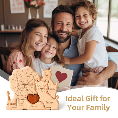 Wooden Lion Family Puzzle, Personalized Puzzles with 2-5 Names, Birthday Anniversary Wedding Gifts for Women Men, Customized Home Decor Housewarming Gifts for Parents Couple Friends