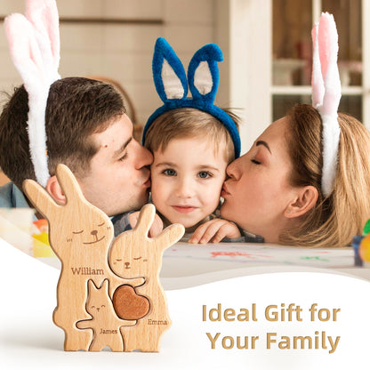 Bunny Family Puzzle, Personalized Wooden Puzzle for Adults and Kids with 2-5 Names