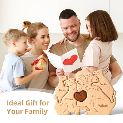 Wooden Lion Family Puzzle, Personalized Puzzles with 2-5 Names,Lion Toys Birthday Anniversary Wedding Gifts for Women Men, Customized Decorations Puzzles Housewarming Gifts for Parents Couple Friends