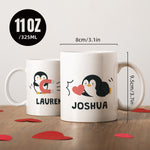 Customizedbee Romantic Couple Series Cute Penguin Mug Set of 2 - Unique Valentine Mug with Custom Name Photo