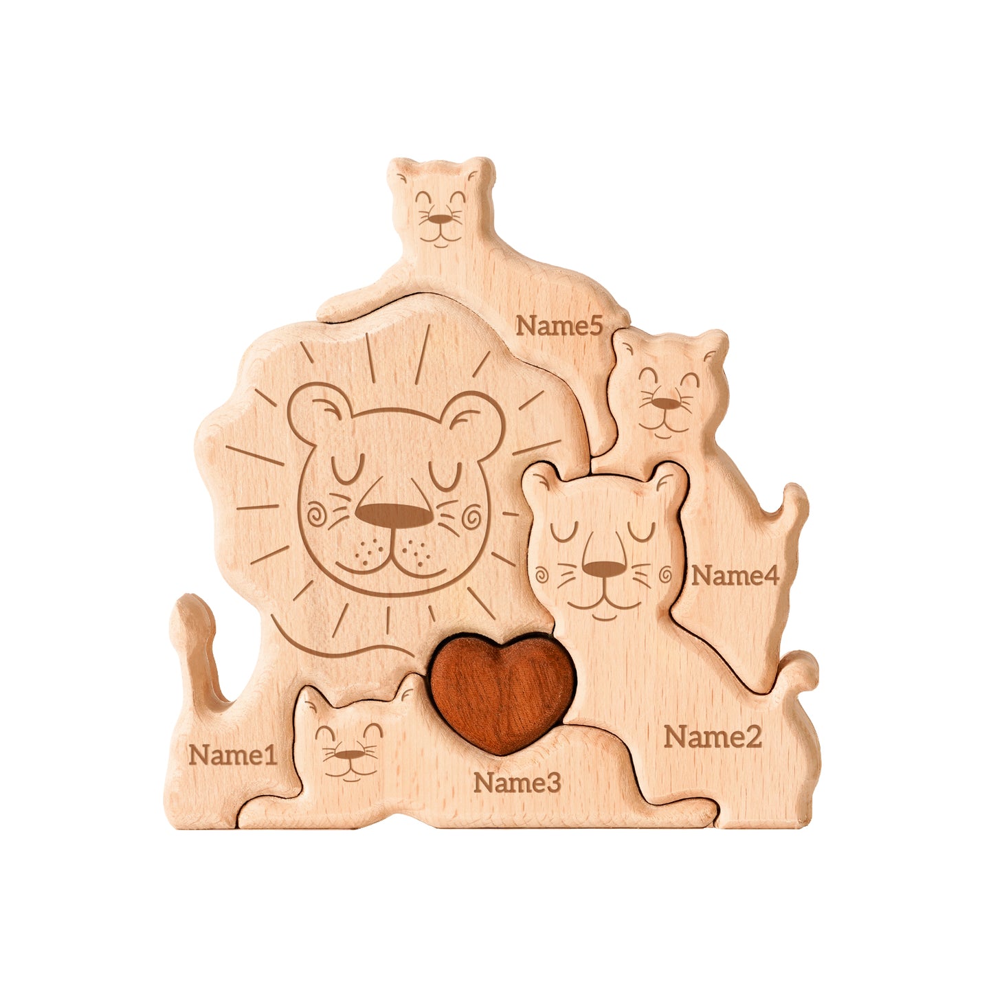 Wooden Lion Family Puzzle, Personalized Puzzles with 2-5 Names, Birthday Anniversary Wedding Gifts for Women Men, Customized Home Decor Housewarming Gifts for Parents Couple Friends