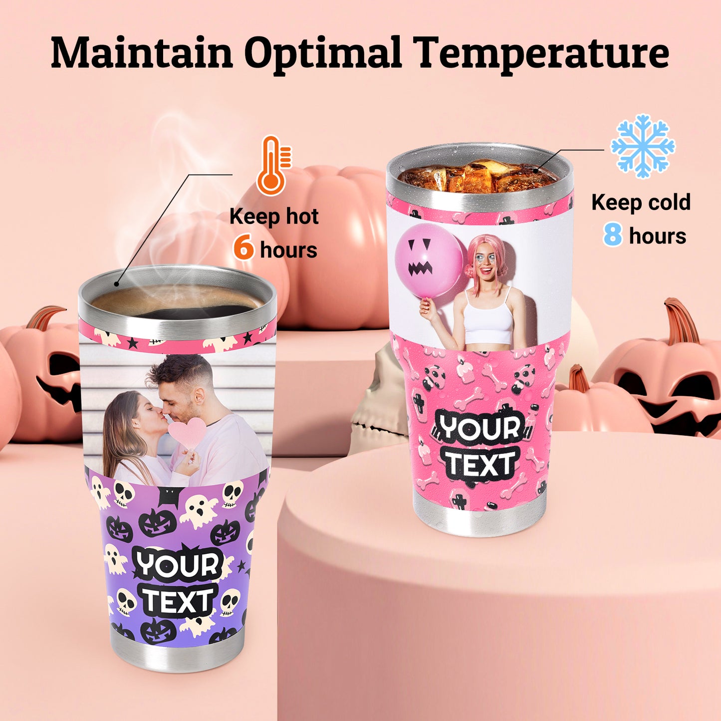 Halloween Tumbler Ghost Skull Pumpkin Stainless Steel Travel Tumbler Spooky Coffee Cup Mug for Women Birthday Horror Gift Personalized 30oz Tumbler Cup with Picture Text Name