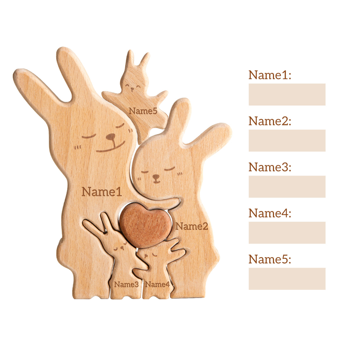 Bunny Family Puzzle, Personalized Wooden Puzzle for Adults and Kids with 2-5 Names