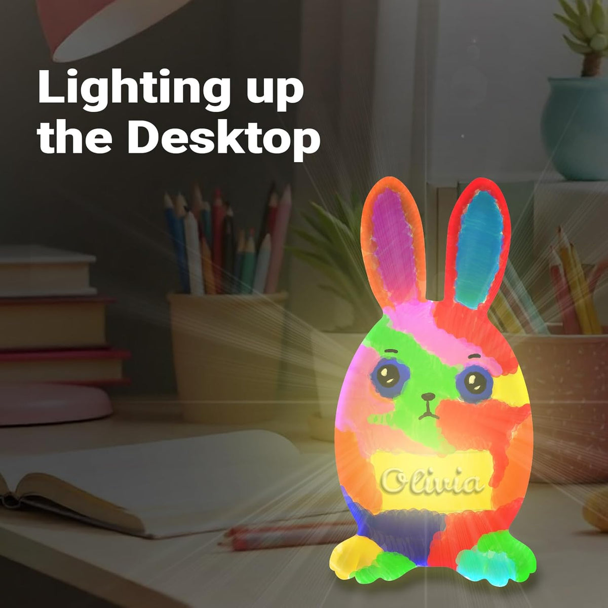 DIY Bunny Lamp Kit for Kids - Personalize with LED Name. Great for Easter Baskets, Birthdays. Includes Art Supplies. A Realistic, Handmade Bunny Toy Gift for Boys & Girls.