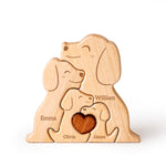 Wooden Dogs Family Puzzle, Personalized Puzzles with 2-5 Names, Unique Mothers Puzzle Gifts for Mom Dad and Kids
