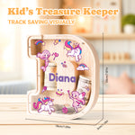 Personalized Wooden Letter Piggy Bank - Colorful Unicorn Style