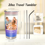 Personalized Tumbler with Picture Text Name Logo, Travel Coffee Mug with Lid Straw, 20 oz Tumbler Personalized Gifts for Couples Friends Families
